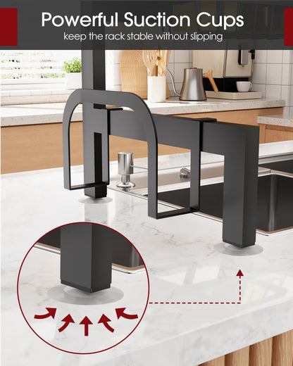 Sakugi Over The Sink Dish Drying Rack, Expandable 2-Tier Stainless Steel Kitchen Storage Organization Accessories for Countertop, Rustproof & Space-Saving, 30"–34.5" L x 12" W x 25" H, Black