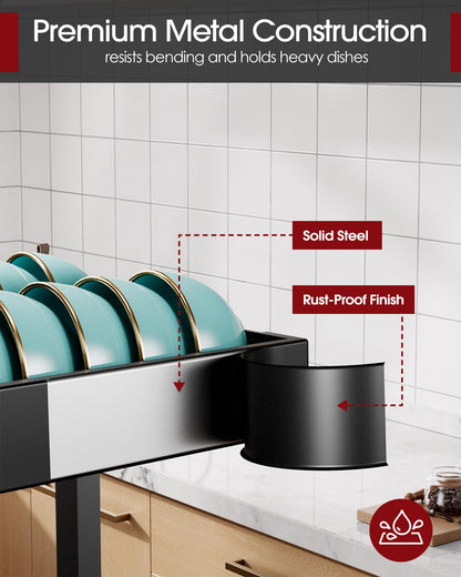 Sakugi Over The Sink Dish Drying Rack, Expandable 2-Tier Stainless Steel Kitchen Storage Organization Accessories for Countertop, Rustproof & Space-Saving, 30"–34.5" L x 12" W x 25" H, Black