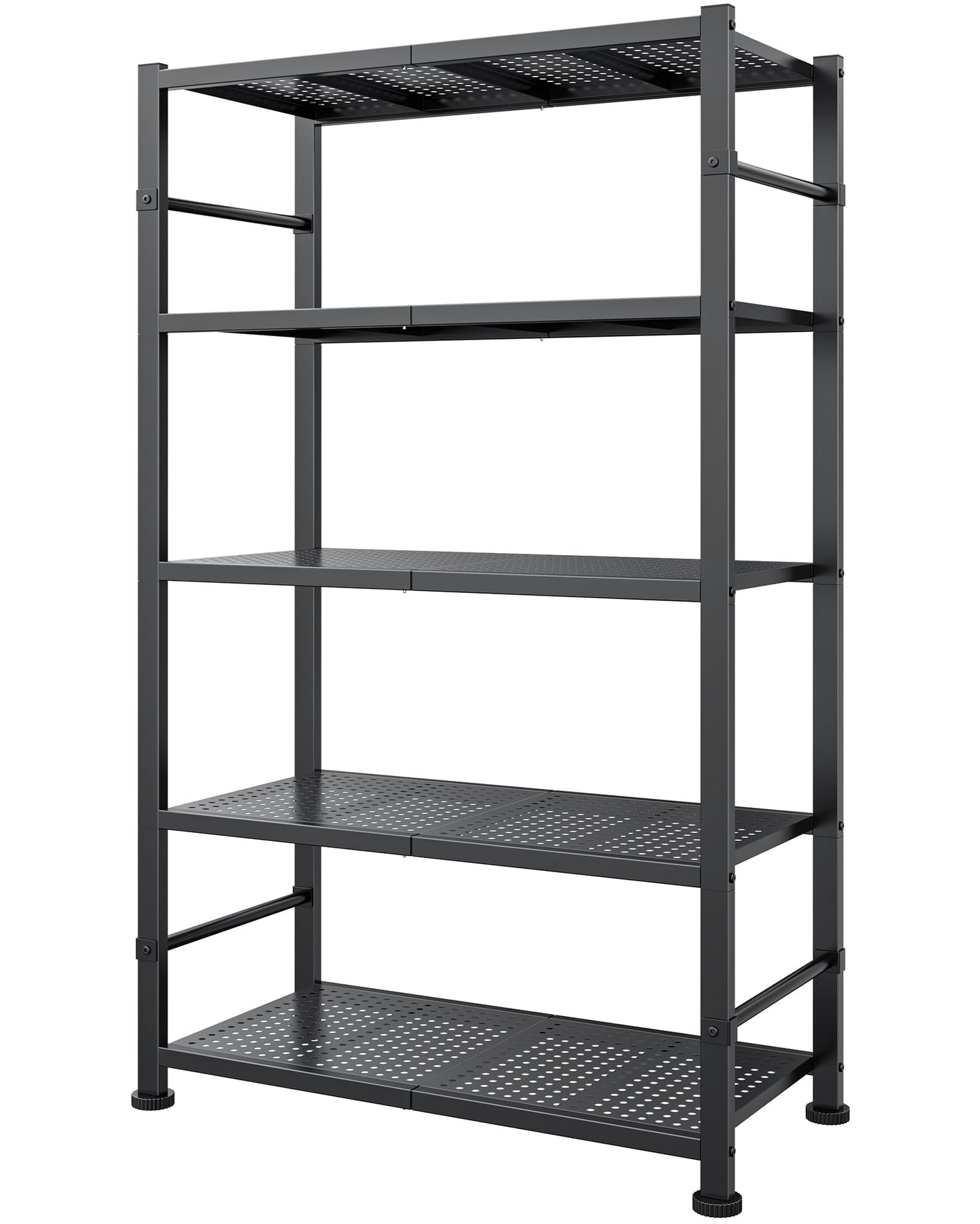 Sakugi Storage Shelves - 5-Tier Reinforced Sturdy Shelf Organizer, Tough Garage Shelving Organizer with Leveling Feet for Basement, Warehouse, Workshop, 30.3" × 10.5" × 57.8", Black