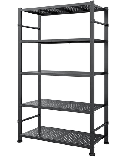 Sakugi Storage Shelves - 5-Tier Reinforced Sturdy Shelf Organizer, Tough Garage Shelving Organizer with Leveling Feet for Basement, Warehouse, Workshop, 30.3" × 10.5" × 57.8", Black