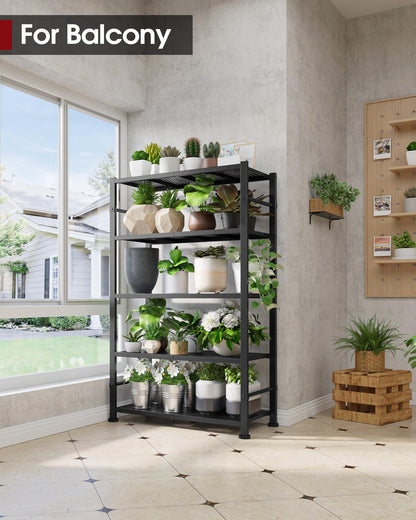 Sakugi Storage Shelves - 5-Tier Reinforced Sturdy Shelf Organizer, Tough Garage Shelving Organizer with Leveling Feet for Basement, Warehouse, Workshop, 30.3" × 10.5" × 57.8", Black