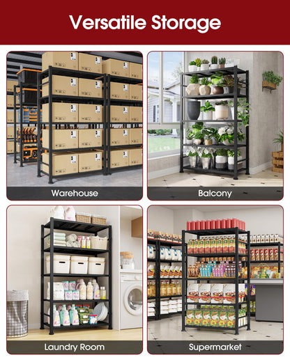 Sakugi Storage Shelves - 5-Tier Reinforced Sturdy Shelf Organizer, Tough Garage Shelving Organizer with Leveling Feet for Basement, Warehouse, Workshop, 30.3" × 10.5" × 57.8", Black