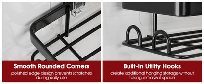 Sakugi Corner Shower Caddy - 3-Pack Shower Organizer with Soap Holder & Built-In Hooks, Rustproof Metal Shower Shelves, Laundry, Kitchen, Bathroom Organizers and Storage Solution, Large, Black