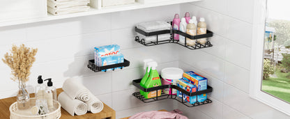 Sakugi Corner Shower Caddy - 3-Pack Shower Organizer with Soap Holder & Built-In Hooks, Rustproof Metal Shower Shelves, Laundry, Kitchen, Bathroom Organizers and Storage Solution, Large, Black