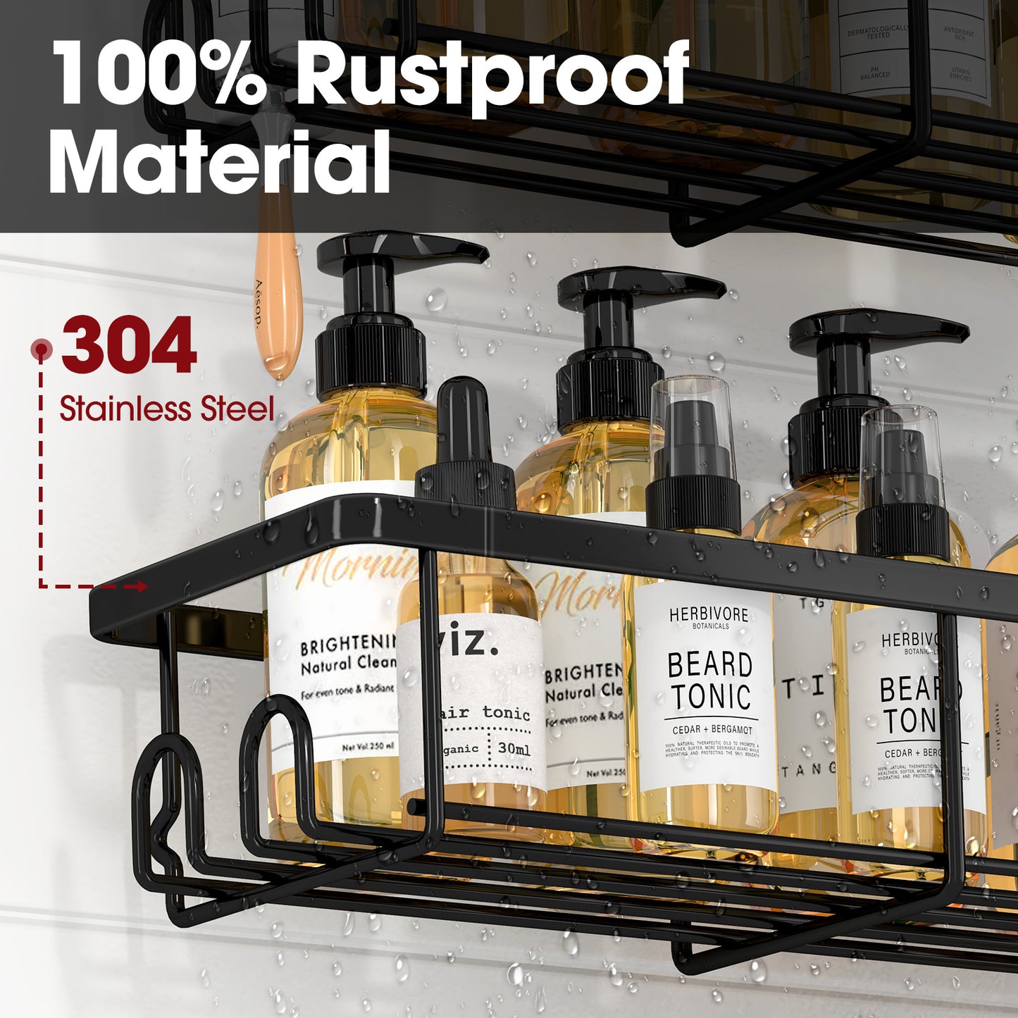 Sakugi Shower Caddy- 2 Pack, Adhesive Shower Organizer with Hooks, Rustproof Stainless Steel Shower Shelves for Bathroom, Inside Shower, Kitchen & Bedroom, Bathroom Organizers No Drilling, Black