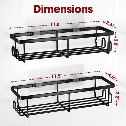 Sakugi Shower Caddy- 2 Pack, Adhesive Shower Organizer with Hooks, Rustproof Stainless Steel Shower Shelves for Bathroom, Inside Shower, Kitchen & Bedroom, Bathroom Organizers No Drilling, Black