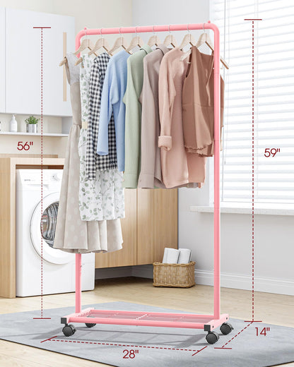 Sakugi Clothes Rack - Clothing Rack with Storage Mesh Shelf & Casters, Heavy-Duty Metal Clothing Rack for Hanging Clothes, Dresses, Coats, Large Load Capacity, Easy Assembly, Black, 28.0"x14.0"x59.0"