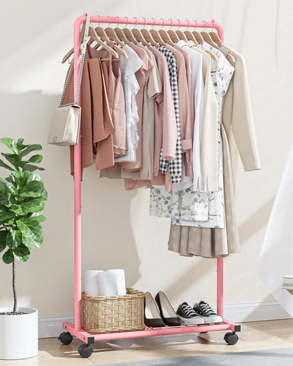 Sakugi Clothes Rack - Clothing Rack with Storage Mesh Shelf & Casters, Heavy-Duty Metal Clothing Rack for Hanging Clothes, Dresses, Coats, Large Load Capacity, Easy Assembly, Black, 28.0"x14.0"x59.0"