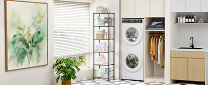 Sakugi 6-Tier Metal Storage Shelves - Slim Shelf Organizer with Reinforced Side Bars, Spacious Storage for Kitchen, Bathroom, and Laundry Room Organization, 18.2" x 12.5" x 70.1", Black