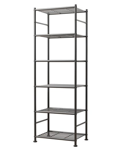 Sakugi 6-Tier Metal Storage Shelves - Slim Shelf Organizer with Reinforced Side Bars, Spacious Storage for Kitchen, Bathroom, and Laundry Room Organization, 18.2" x 12.5" x 70.1", Black