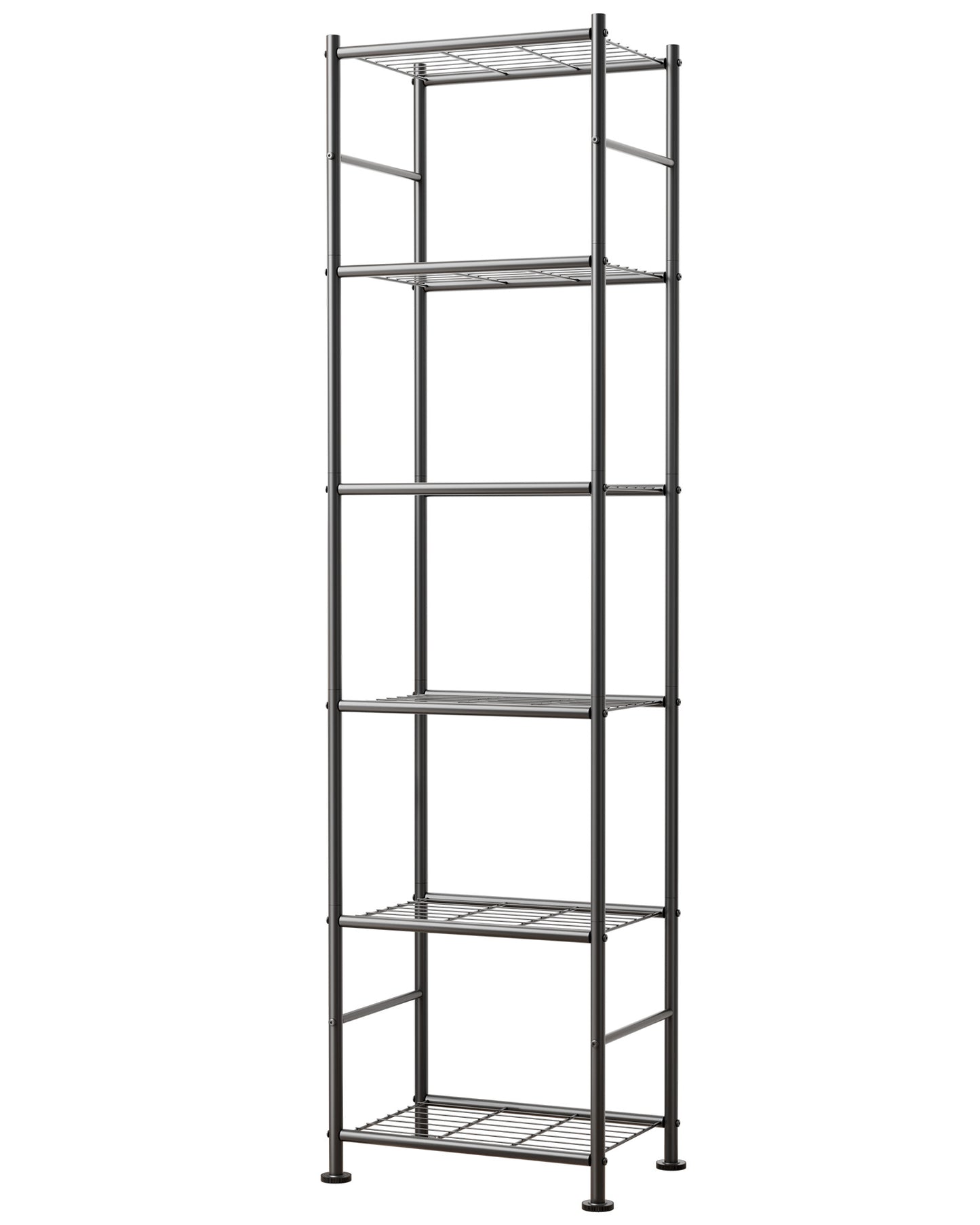 Sakugi 6-Tier Metal Storage Shelves - Slim Shelf Organizer with Reinforced Side Bars, Spacious Storage for Kitchen, Bathroom, and Laundry Room Organization, 18.2" x 12.5" x 70.1", Black