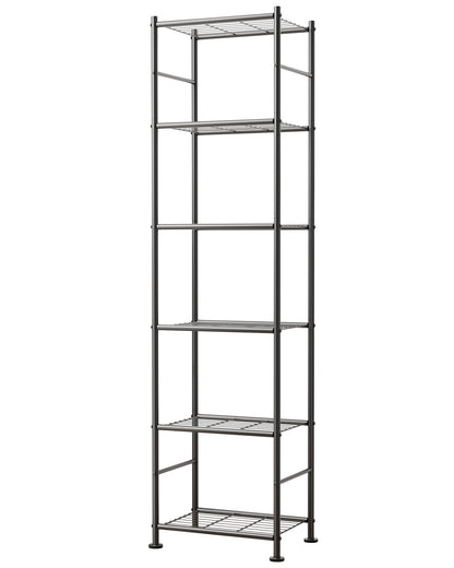Sakugi 6-Tier Metal Storage Shelves - Slim Shelf Organizer with Reinforced Side Bars, Spacious Storage for Kitchen, Bathroom, and Laundry Room Organization, 18.2" x 12.5" x 70.1", Black