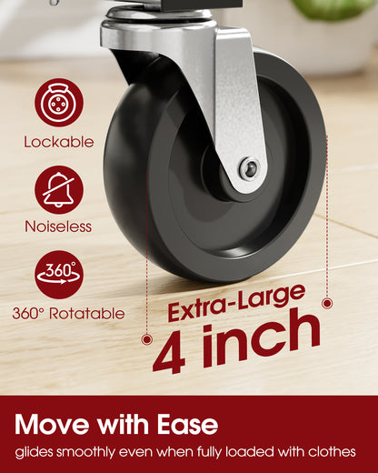 Sakugi Heavy-Duty Clothes Rack - 42.5"×16.5"×65.9" Garment Rack with 4-inch Lockable Wheels, Double-Rod Stainless Steel Clothing Racks for Hanging Clothes in Bedroom, Laundry Room