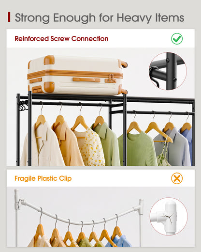 Sakugi Clothes Rack Adjustable Metal Wardrobe Closet, 70.8“ x 12.6” x 77.7“,  For Closet System, Bedroom, Laundry, Clothing Rack with Leveling Feet, 6 Hooks, Wall Anchor, Organizers and Storage, Black