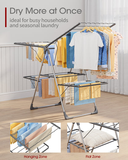 Sakugi Clothes Drying Rack - Space-Saving Foldable Laundry Drying Rack for Clothing & Bedding, Easy-to-Assemble Metal Airer with Non-Slip Feet, Indoor & Outdoor Use, 55.5"×22.8"×36.6"