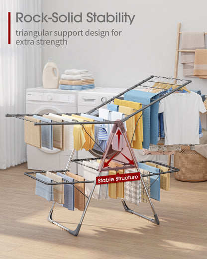 Sakugi Clothes Drying Rack - Space-Saving Foldable Laundry Drying Rack for Clothing & Bedding, Easy-to-Assemble Metal Airer with Non-Slip Feet, Indoor & Outdoor Use, 55.5"×22.8"×36.6"