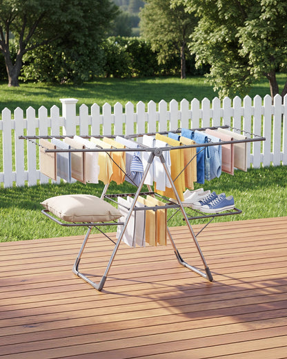 Sakugi Clothes Drying Rack - Space-Saving Foldable Laundry Drying Rack for Clothing & Bedding, Easy-to-Assemble Metal Airer with Non-Slip Feet, Indoor & Outdoor Use, 55.5"×22.8"×36.6"