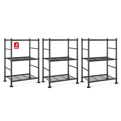 Sakugi 2-Pack Storage Shelves - 3-Tier Metal Wire Shelf Organizer, Slim Shelf Rack with Adjustable Feet for Laundry Room, Kitchen, Garage Organization, 18.2" x 12.3" x 30.4", Black