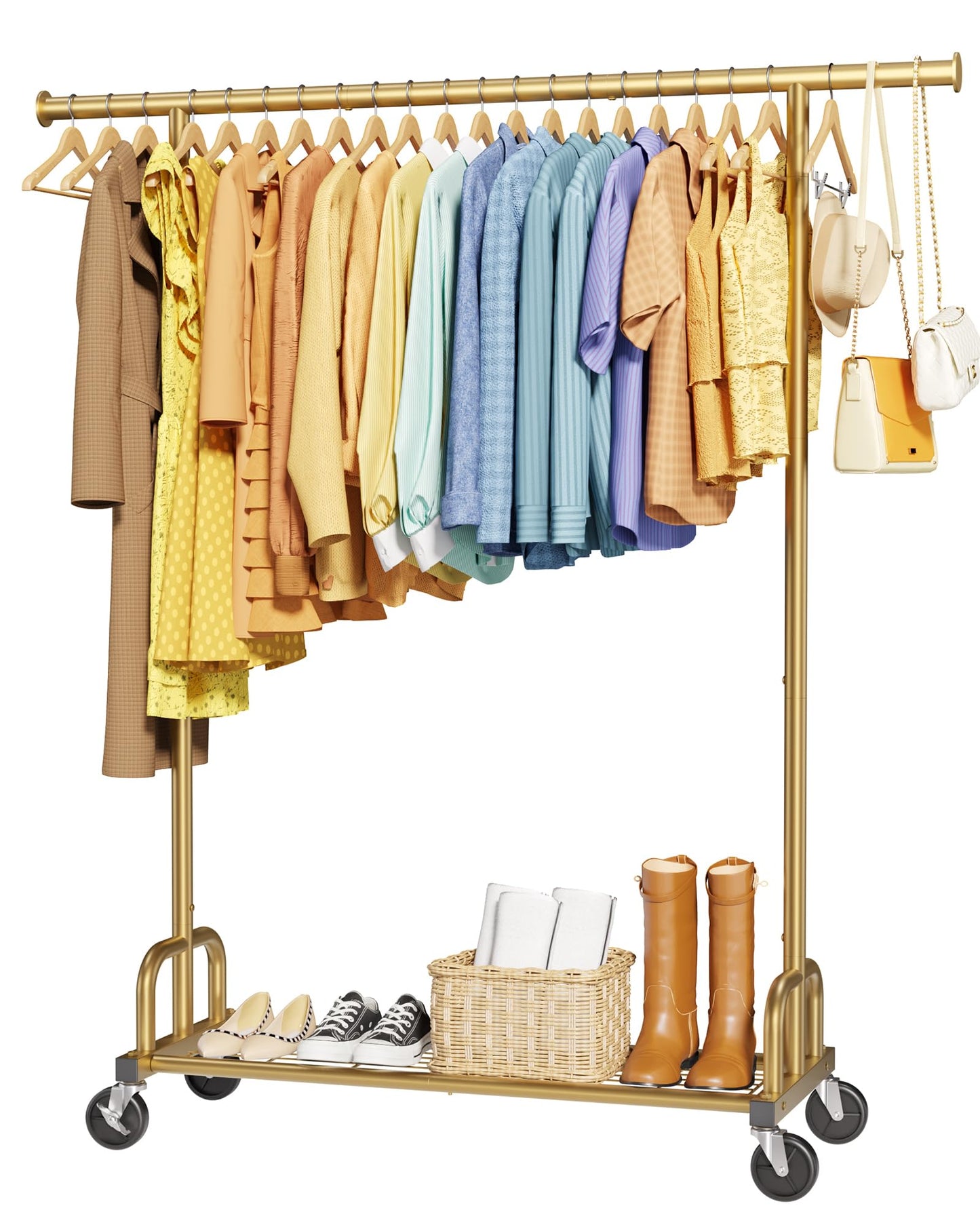 Sakugi Clothes Rack - Large-Capacity Clothing Racks for Hanging Clothes with Lockable Wheels, Space-Saving Metal Coat Rack for Bedroom, Laundry Room, Entryway, 45.6" x 16.9" x 59", Silver