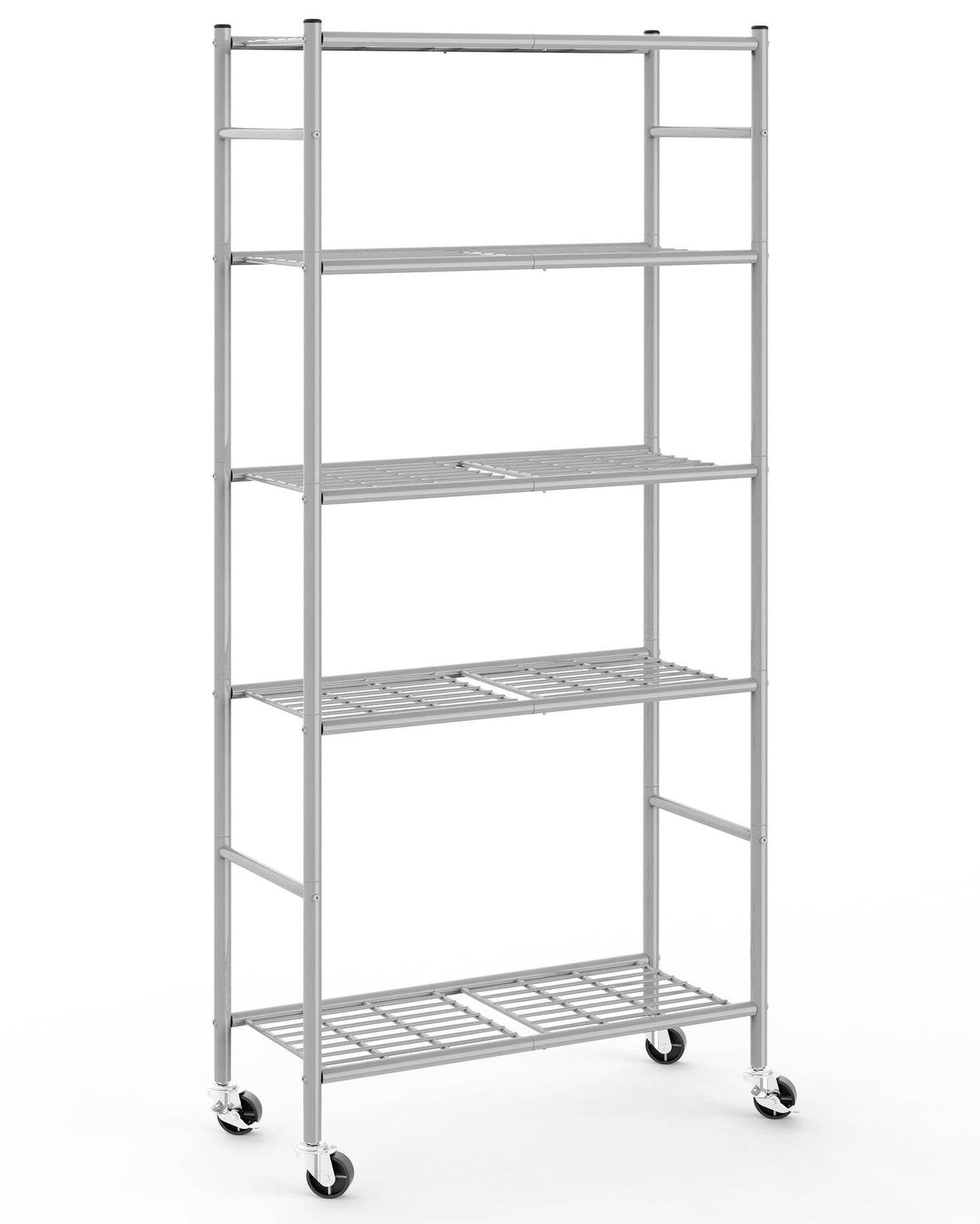 Sakugi Storage Shelves Organizer - 5 Tier Metal Shelf Organizer with Metal Wheels and Adjustable Leveling Feet, Heavy Duty Garage Shelving for Kitchen, Pantry and Closet, 33.1"x12.6"x73.5", Black