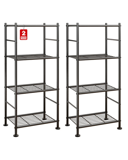 Sakugi 2-Pack Storage Shelves - 3-Tier Metal Wire Shelf Organizer, Slim Shelf Rack with Adjustable Feet for Laundry Room, Kitchen, Garage Organization, 18.2" x 12.3" x 30.4", Black