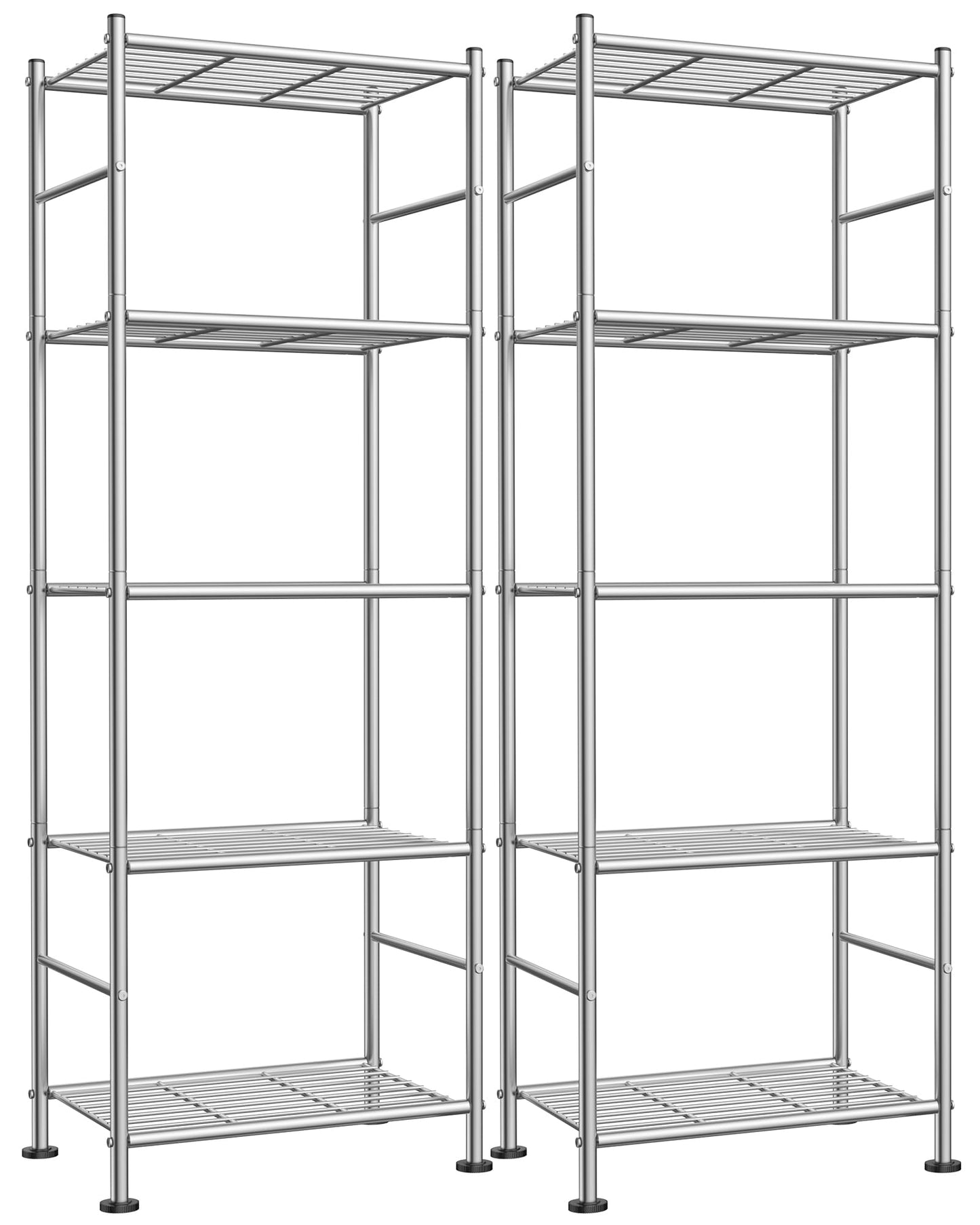 Sakugi Storage Shelves - Set of 2, 5-Tier Metal Shelf Organizer, Space-Saving Garage Shelving with Leveling Feet, Standing Shelves Organizer for Kitchen, Laundry, Pantry (18.4" x 12.6" x 57.4", Black)