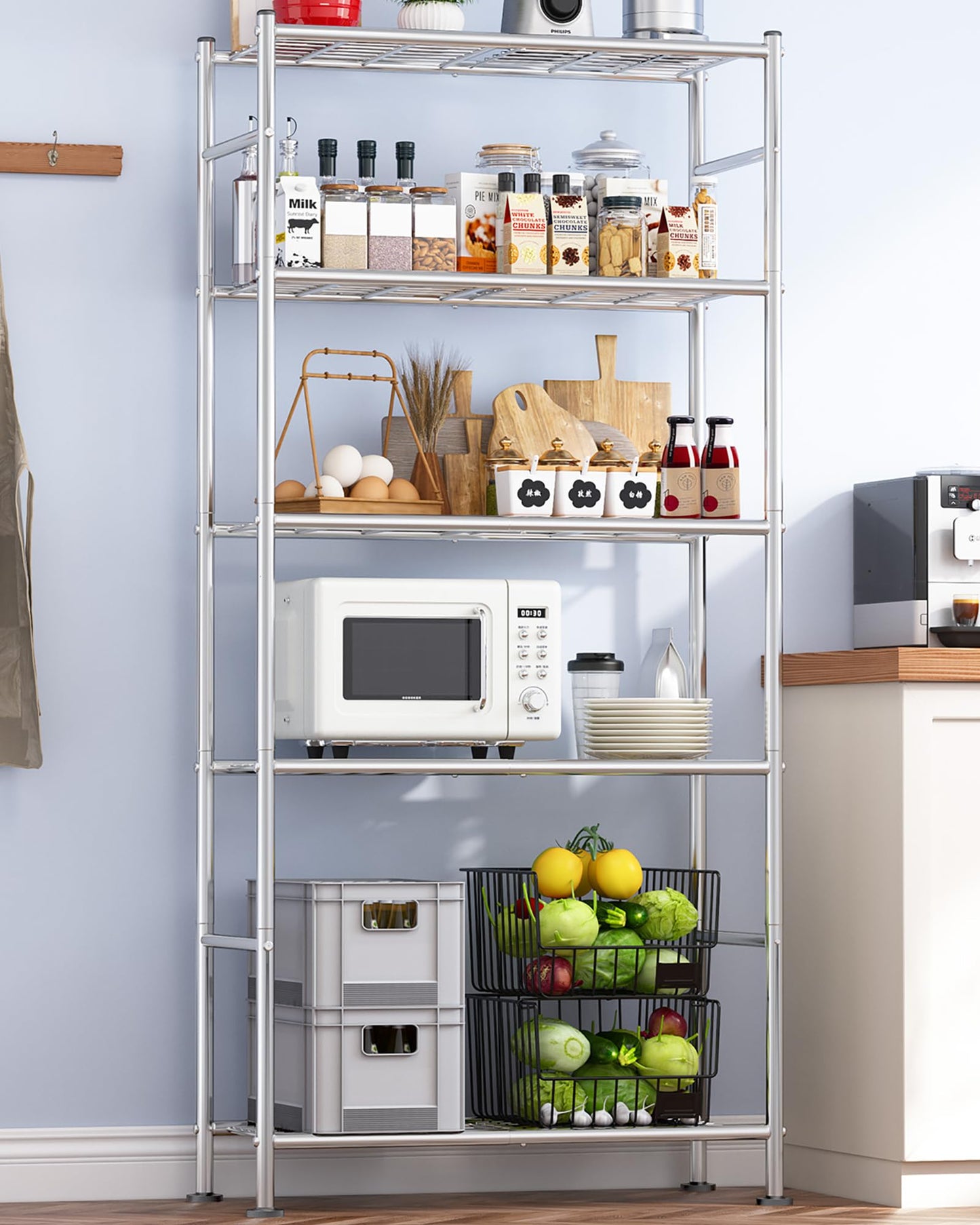 Sakugi Storage Shelves - 5 Tier Shelf Organizer, Heavy Duty Garage Shelving Unit with Leveling Feet, Stable Metal Shelves Organizer for Pantry, Kitchen and Closet, 33.0" W x 12.6" D x 72.0" H, Black