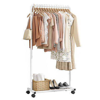Sakugi Clothes Rack - Clothing Rack with Storage Mesh Shelf & Casters, Heavy-Duty Metal Clothing Rack for Hanging Clothes, Dresses, Coats, Large Load Capacity, Easy Assembly, Black, 28.0"x14.0"x59.0"