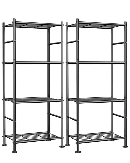 Sakugi Storage Shelves - Set of 2, 5-Tier Metal Shelf Organizer, Space-Saving Garage Shelving with Leveling Feet, Standing Shelves Organizer for Kitchen, Laundry, Pantry (18.4" x 12.6" x 57.4", Black)