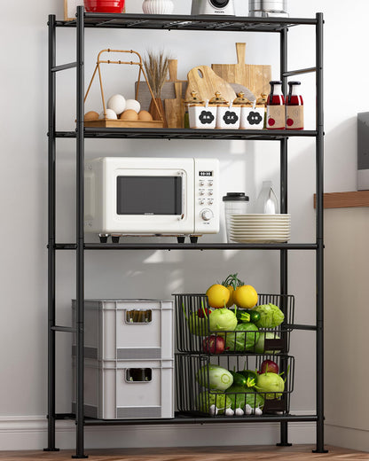 Sakugi Storage Shelves - 5 Tier Shelf Organizer, Heavy Duty Garage Shelving Unit with Leveling Feet, Stable Metal Shelves Organizer for Pantry, Kitchen and Closet, 33.0" W x 12.6" D x 72.0" H, Black