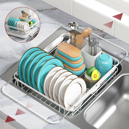 Sakugi Stainless Steel Dish Drying Rack for Kitchen Counter, Sink Organization and Storage Essentials with Silverware & Utensil Holder, Home and Apartment Decor