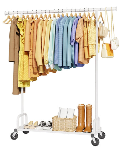 Sakugi Clothes Rack - Large-Capacity Clothing Racks for Hanging Clothes with Lockable Wheels, Space-Saving Metal Coat Rack for Bedroom, Laundry Room, Entryway, 45.6" x 16.9" x 59", Silver