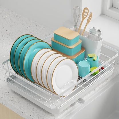 Sakugi Stainless Steel Dish Drying Rack for Kitchen Counter, Sink Organization and Storage Essentials with Silverware & Utensil Holder, Home and Apartment Decor