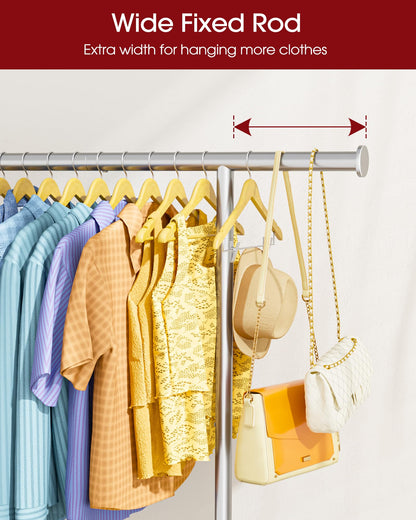 Sakugi Clothes Rack - Large-Capacity Clothing Racks for Hanging Clothes with Lockable Wheels, Space-Saving Metal Coat Rack for Bedroom, Laundry Room, Entryway, 45.6" x 16.9" x 59", Silver