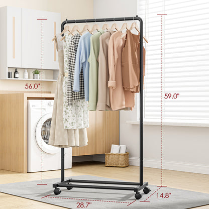 Sakugi Clothes Rack - Black Clothing Rack with Wheels, Multi-Functional Clothing Racks for Hanging Clothes and Shoes, Large Capacity Garment Rack for Bedroom, Living Room, Office