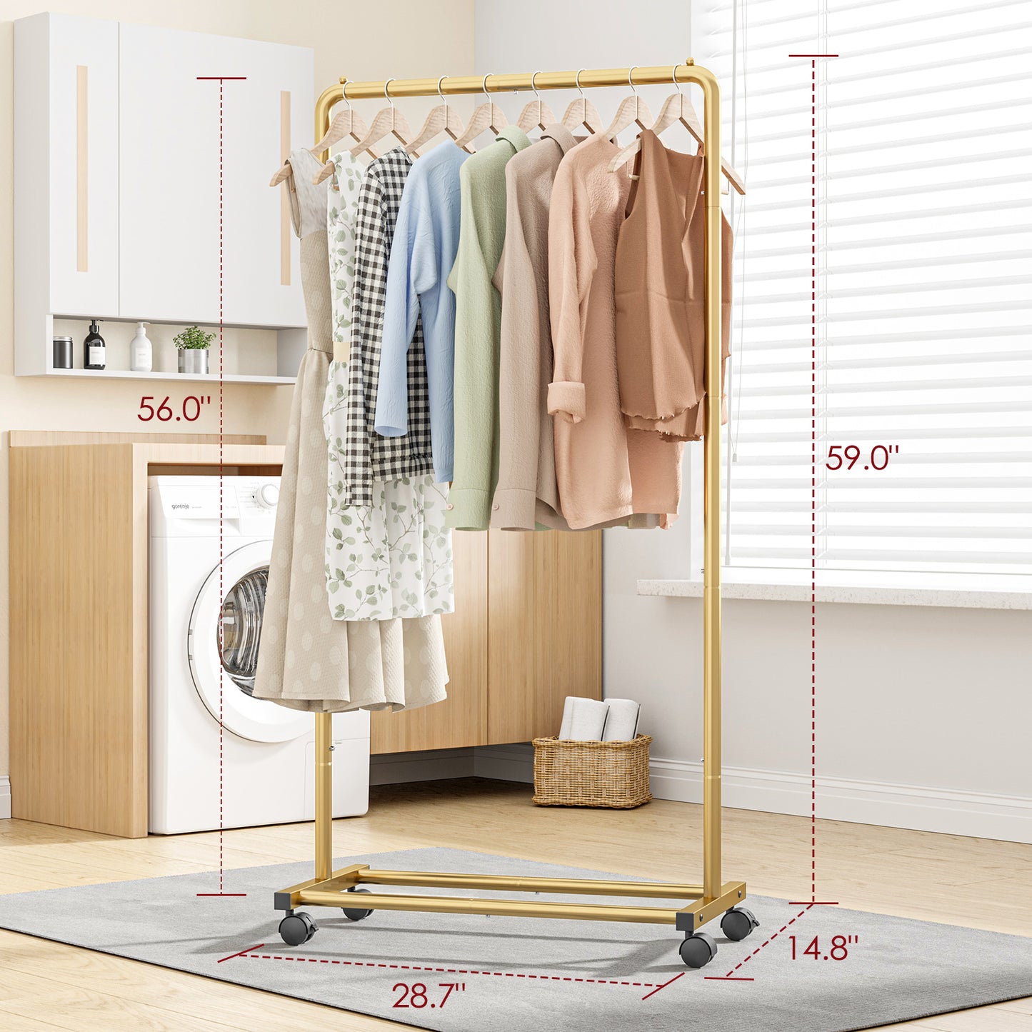Sakugi Clothes Rack - Black Clothing Rack with Wheels, Multi-Functional Clothing Racks for Hanging Clothes and Shoes, Large Capacity Garment Rack for Bedroom, Living Room, Office
