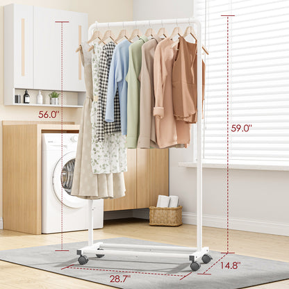 Sakugi Clothes Rack - Black Clothing Rack with Wheels, Multi-Functional Clothing Racks for Hanging Clothes and Shoes, Large Capacity Garment Rack for Bedroom, Living Room, Office