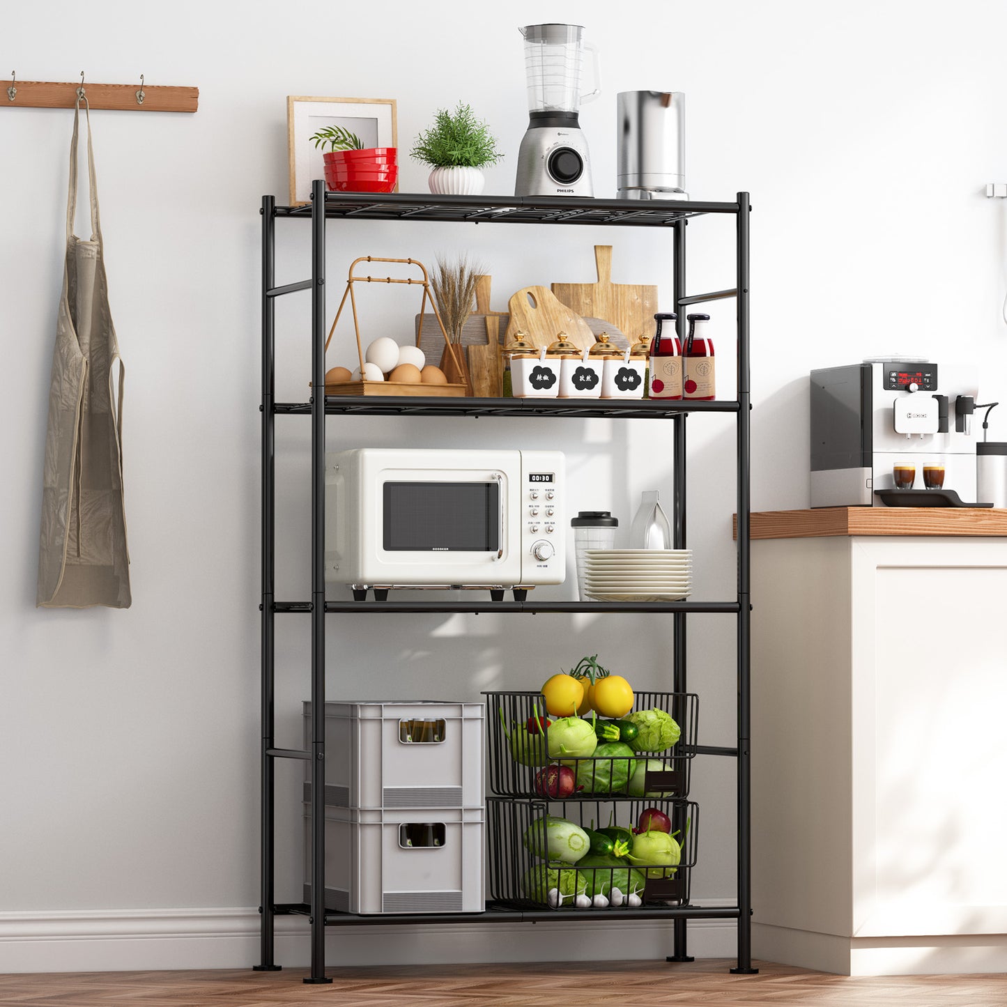 Sakugi Storage Shelves - 5 Tier Shelf Organizer, Heavy Duty Garage Shelving Unit with Leveling Feet, Stable Metal Shelves Organizer for Pantry, Kitchen, Closet, 33" W X 12" D X 72" H, Smoky-Black