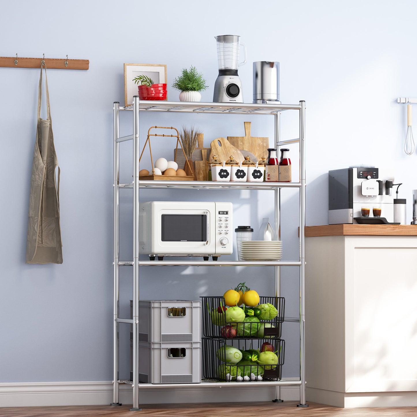 Sakugi Storage Shelves - 5 Tier Shelf Organizer, Heavy Duty Garage Shelving Unit with Leveling Feet, Stable Metal Shelves Organizer for Pantry, Kitchen, Closet, 33" W X 12" D X 72" H, Smoky-Black