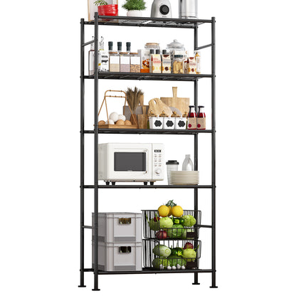 Sakugi Storage Shelves - 5 Tier Shelf Organizer, Heavy Duty Garage Shelving Unit with Leveling Feet, Stable Metal Shelves Organizer for Pantry, Kitchen, Closet, 33" W X 12" D X 72" H, Smoky-Black