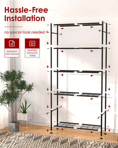 Sakugi Storage Shelves - 5 Tier Shelf Organizer, Heavy Duty Garage Shelving Unit with Leveling Feet, Stable Metal Shelves Organizer for Pantry, Kitchen, Closet, 33" W X 12" D X 72" H, Smoky-Black