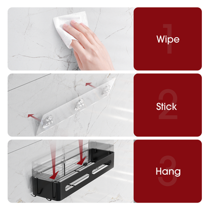 Sakugi Shower Caddy - Large Adhesive Shower Organizer, Rustproof Shower Shelves for inside Shower, Premium 304 Stainless Steel Shower Rack for Bathroom, No Drilling Required, Black, 2 Pack