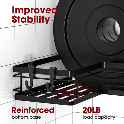 Sakugi Shower Caddy - 3 Piece Set, Corner Shower Shelves with Hooks & Soap Holder, Rustproof Adhesive Shower Caddy for Corner, No Drilling Shower Shelf for Inside Shower, Shower Organizer, Black