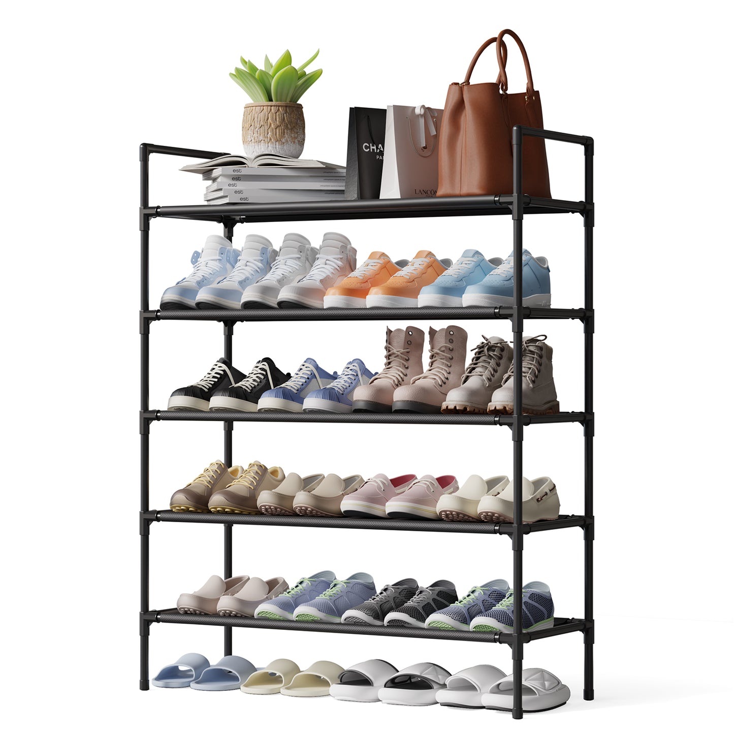 Sakugi Shoe Rack - X-Large Shoe Organizer, 3-Tier Shoe Storage Rack, Sturdy & Durable Shoe Rack for Closet, Garage & Corridor, Stackable Shoe Rack for Entryway, Up to 16 Pairs of Shoes, Black