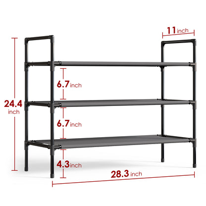 Sakugi Shoe Rack - X-Large Shoe Organizer, 3-Tier Shoe Storage Rack, Sturdy & Durable Shoe Rack for Closet, Garage & Corridor, Stackable Shoe Rack for Entryway, Up to 16 Pairs of Shoes, Black