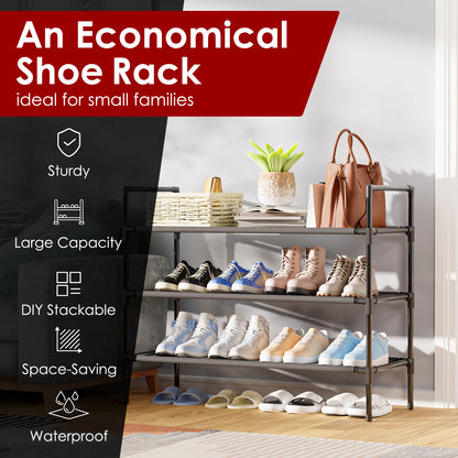Sakugi Shoe Rack - X-Large Shoe Organizer, 3-Tier Shoe Storage Rack, Sturdy & Durable Shoe Rack for Closet, Garage & Corridor, Stackable Shoe Rack for Entryway, Up to 16 Pairs of Shoes, Black