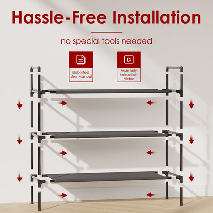 Sakugi Shoe Rack - X-Large Shoe Organizer, 3-Tier Shoe Storage Rack, Sturdy & Durable Shoe Rack for Closet, Garage & Corridor, Stackable Shoe Rack for Entryway, Up to 16 Pairs of Shoes, Black