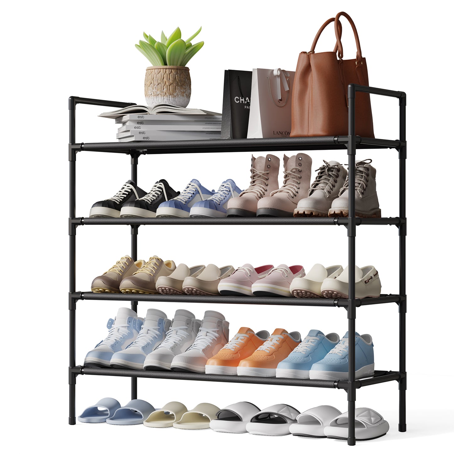 Sakugi Shoe Rack - X-Large Shoe Organizer, 3-Tier Shoe Storage Rack, Sturdy & Durable Shoe Rack for Closet, Garage & Corridor, Stackable Shoe Rack for Entryway, Up to 16 Pairs of Shoes, Black