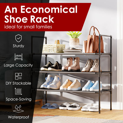 Sakugi Shoe Rack - X-Large Shoe Organizer, 3-Tier Shoe Storage Rack, Sturdy & Durable Shoe Rack for Closet, Garage & Corridor, Stackable Shoe Rack for Entryway, Up to 16 Pairs of Shoes, Black