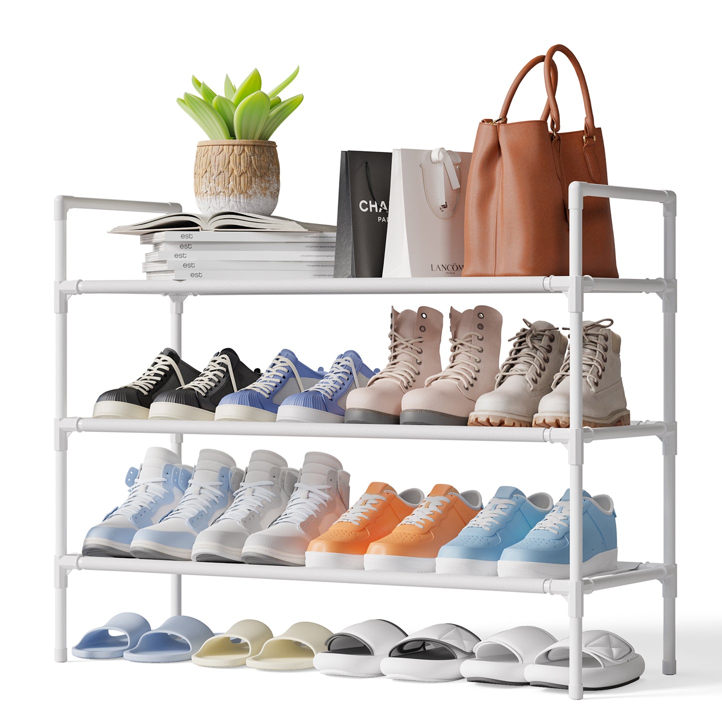 Sakugi Shoe Rack - X-Large Shoe Organizer, 3-Tier Shoe Storage Rack, Sturdy & Durable Shoe Rack for Closet, Garage & Corridor, Stackable Shoe Rack for Entryway, Up to 16 Pairs of Shoes, Black